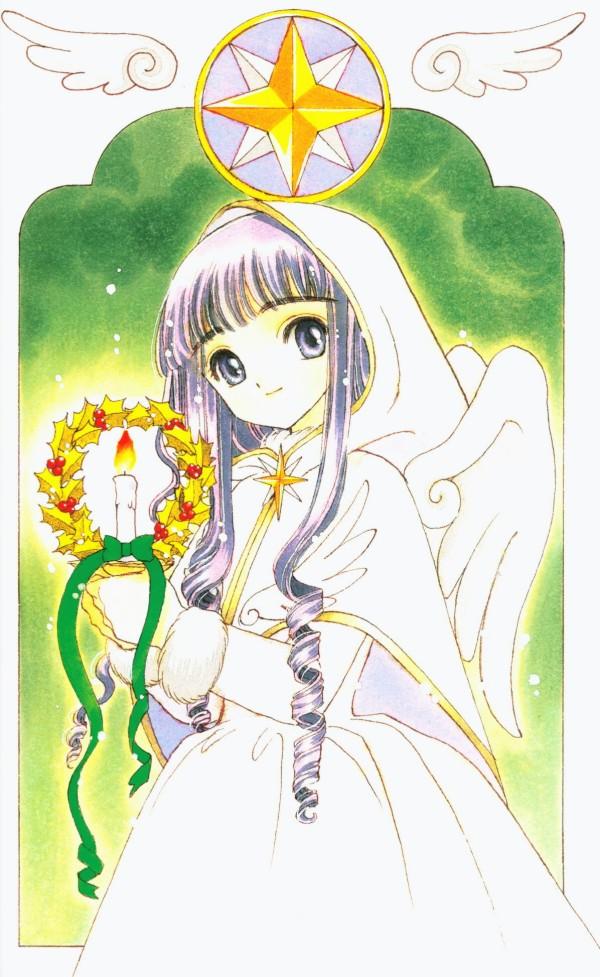 1girl 90s blue_eyes candle card_captor_sakura child clamp curly_hair daidouji_tomoyo drill_hair greatcoat long_hair official_art purple_hair solo star wings