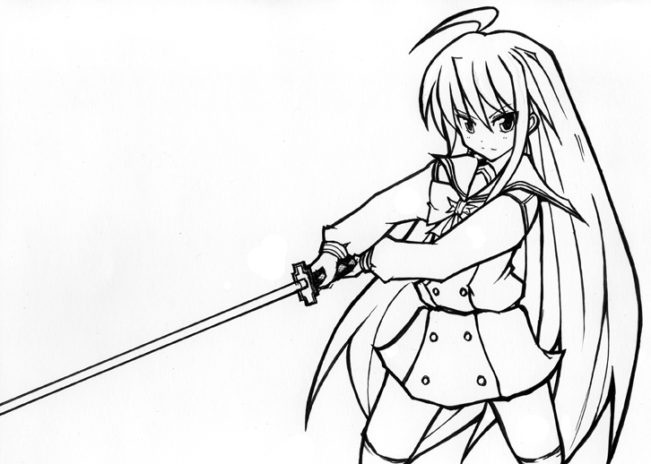 1girl monochrome shakugan_no_shana shana solo sword thigh-highs weapon