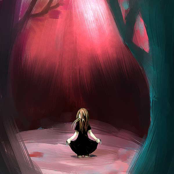 1girl alone black_dress chiko_(artist) chiko_(kanhogo) dress long_hair original pink solo tree