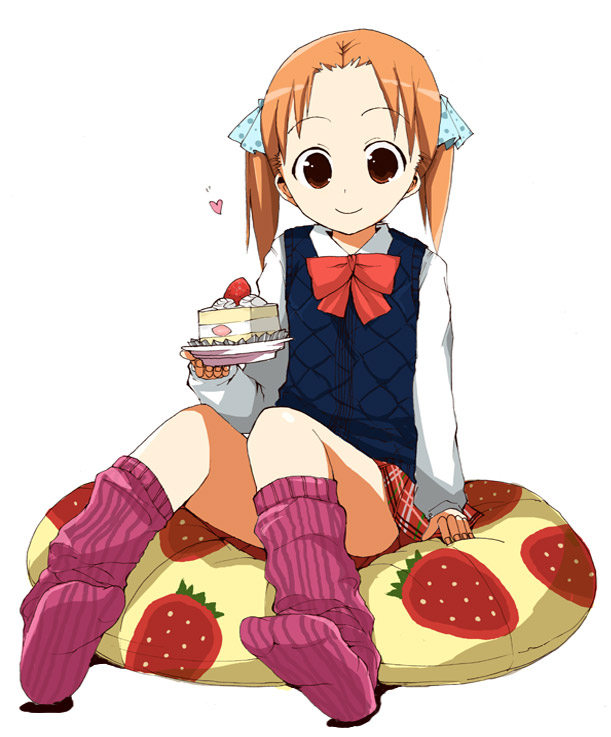 beanbag bow cake child food footwear fruit ichigo_mashimaro maro_nie matsuoka_miu pastry pillow ribbon socks strawberry twintails