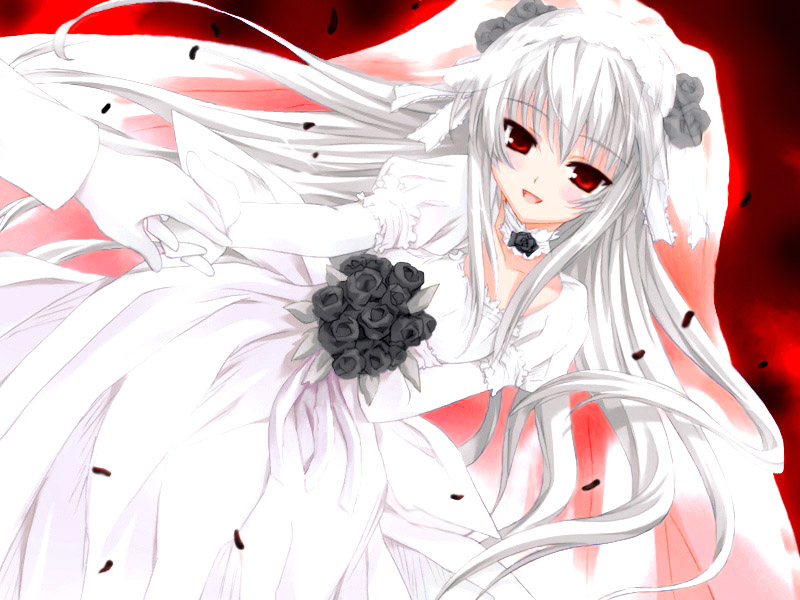 00s albino black_rose bride choker dress flower long_hair red_eyes rose rozen_maiden silver_hair suigintou wedding_dress white_hair