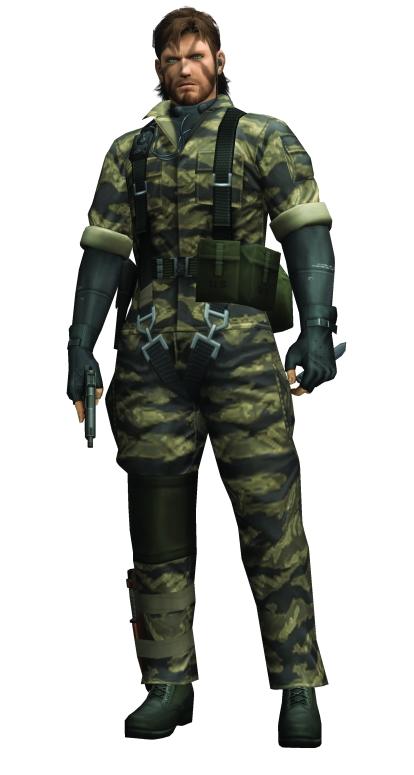 1boy big_boss brown_hair fingerless_gloves gloves gun konami male_focus metal_gear_(series) metal_gear_solid_3 naked_snake solo weapon white_background