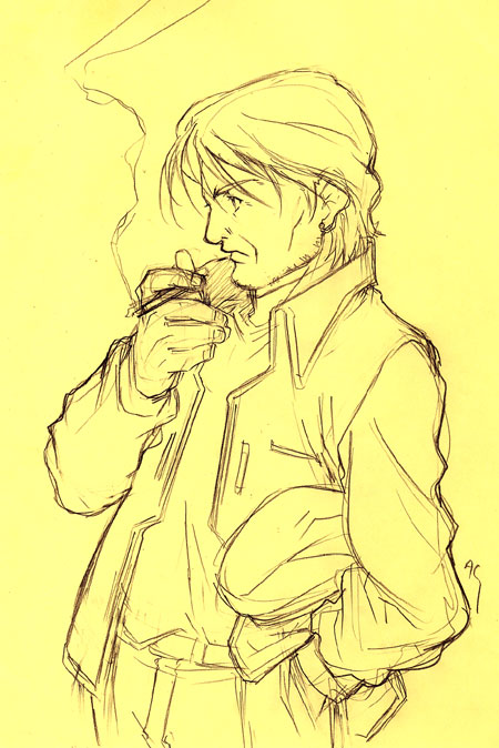 1boy cigarette male_focus monochrome nishida_asako simoun solo wauf yellow
