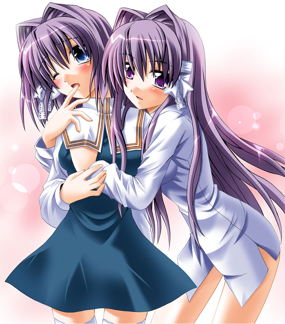 2girls clannad fujibayashi_kyou fujibayashi_ryou incest multiple_girls otoki_raku siblings sisters touching twins yuri