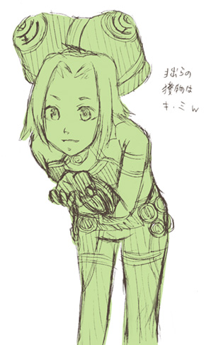 .hack// .hack//g.u. .hack//roots 1girl armband asta asta_(.hack//) bandai bent_over cyber_connect_2 hack hat lowres monochrome outstretched_hand pants reaching short_hair sketch smile solo thigh_strap translation_request trap yuura_shiu