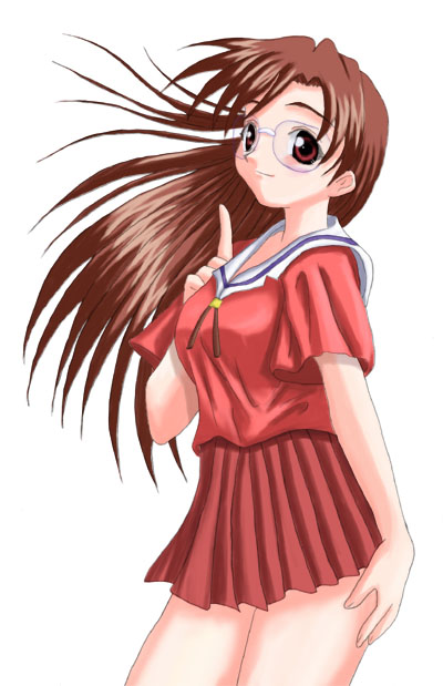 azumanga_daioh brown_hair glasses mizuhara_koyomi red_eyes school_uniform serafuku