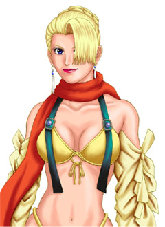 1girl cosplay crossover final_fantasy final_fantasy_x final_fantasy_x-2 king_of_fighters lowres mature_(kof) rikku rikku_(cosplay) snk solo the_king_of_fighters