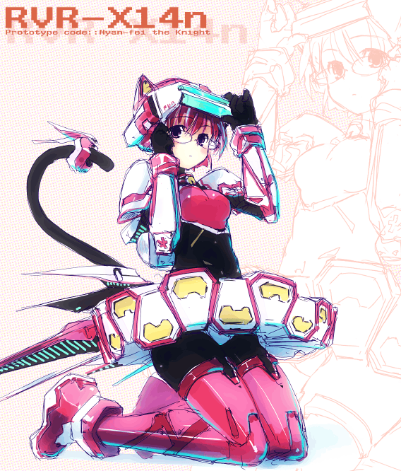 1girl animal_ears cat_ears cat_tail fei-yen glasses mecha_musume refeia solo tail virtual_on