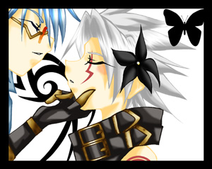 .hack// 2boys bandai cyber_connect_2 glasses hack haseo haseo_(.hack//) lowres male_focus multiple_boys ovan ovan_(.hack//) yaoi