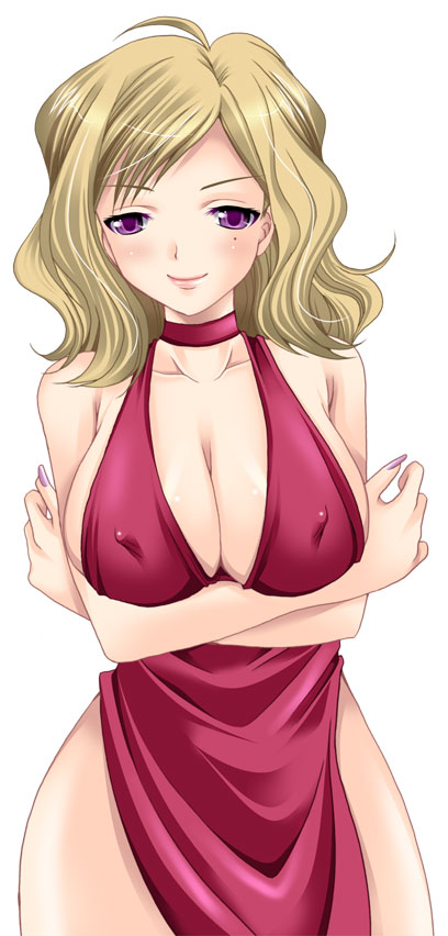1girl breasts cleavage dress nipples original sakura_hanatsumi solo