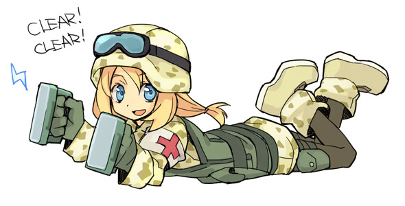 1girl america battlefield_(series) battlefield_2 blonde_hair blue_eyes boots camouflage fatigues helmet medic military pantyhose soldier solo tanaka_(cow) war