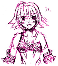 .hack// .hack//games 1girl bandai black_rose_(.hack//) choker cyber_connect_2 flipped_hair hack looking_to_the_side lowres monochrome pink short_hair smile solo upper_body white_background yuura_shiu