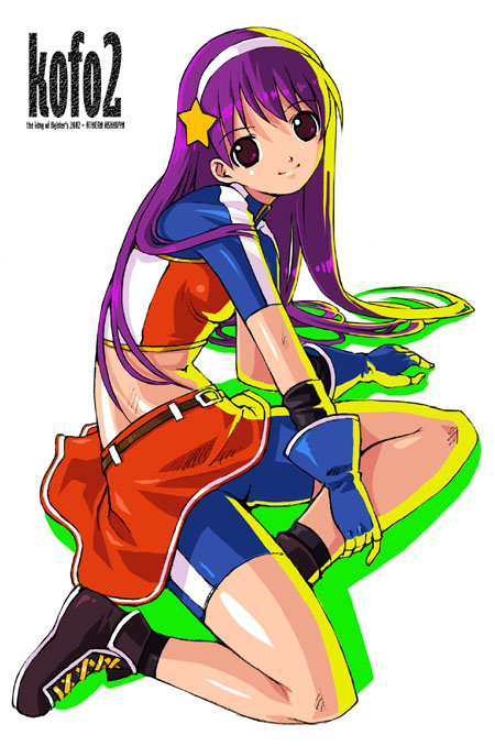 00s 1girl 2002 asamiya_athena hair_ornament king_of_fighters purple_hair snk solo spandex star star_hair_ornament the_king_of_fighters