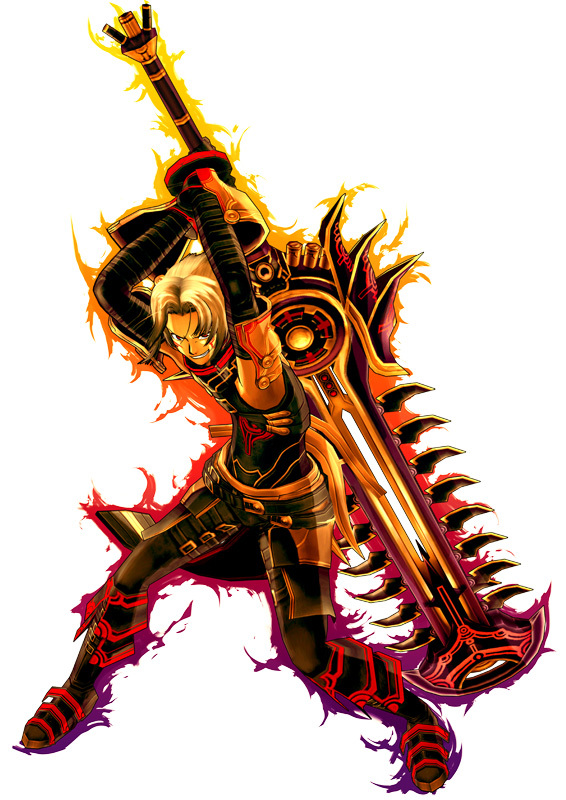 .hack// .hack//g.u. .hack//roots 1boy armor bandai cyber_connect_2 fighting_stance fire grin hack haseo haseo_(.hack//) huge_weapon male_focus red_eyes silver_hair smile solo sword weapon