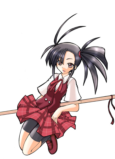 bike_shorts mahou_sensei_negima! plaid plaid_skirt sakurazaki_setsuna school_uniform serafuku skirt sword weapon