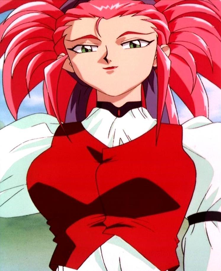 1girl 90s breasts green_eyes hair_slicked_back hakubi_washuu large_breasts older redhead screencap solo spiky_hair tenchi_muyou!