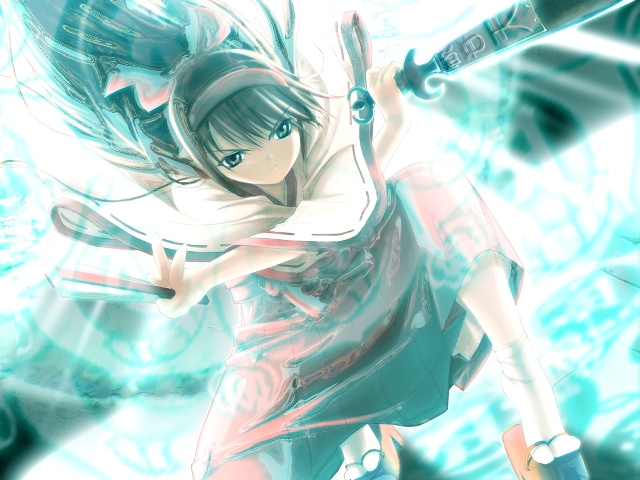 1girl eien_no_aselia game_cg hitomaru japanese_clothes kurahashi_tokimi miko solo sword weapon