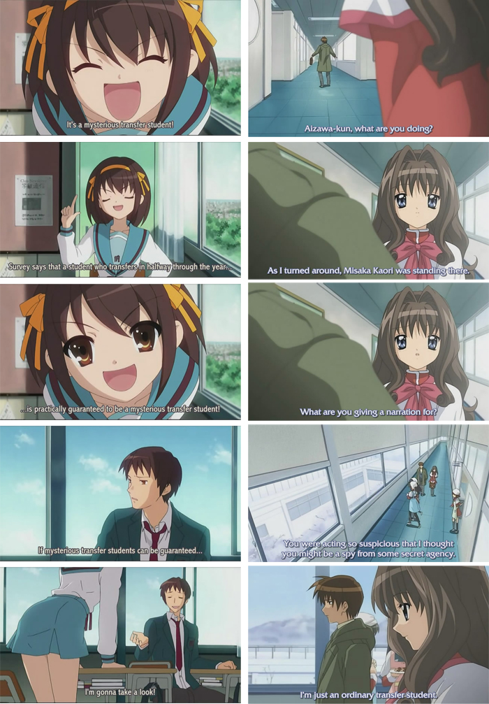 2boys 2girls aizawa_yuuichi brown_hair kanon kanon_2006 kurata_sayuri kyon multiple_boys multiple_girls screencap short_hair subtitled suzumiya_haruhi suzumiya_haruhi_no_yuuutsu