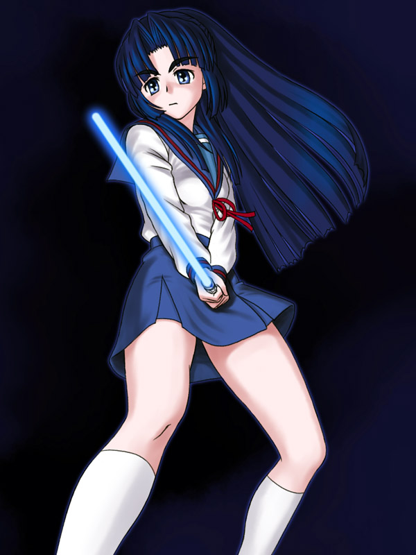 asakura_ryouko energy_sword lightsaber mem school_uniform serafuku star_wars suzumiya_haruhi_no_yuuutsu sword weapon