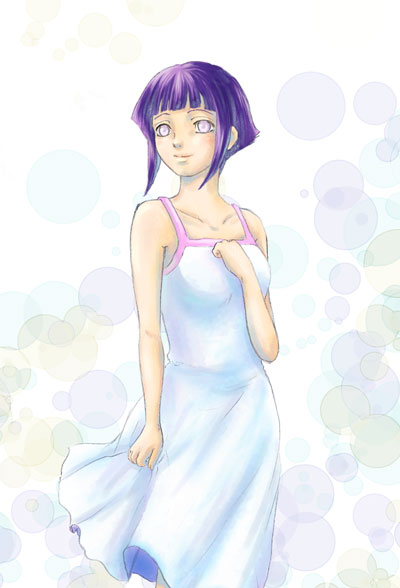 1girl artist_request dress hyuuga_hinata naruto purple_hair short_hair smile solo violet_eyes