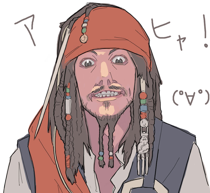 1boy creepy disney jack_sparrow johnny_depp male_focus parody pirate pirates_of_the_caribbean shihou solo what you_gonna_get_raped