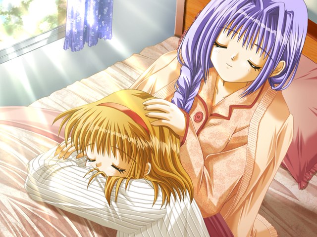 2girls game_cg hair_intakes hinoue_itaru kanon minase_akiko multiple_girls pajamas sleeping tsukimiya_ayu