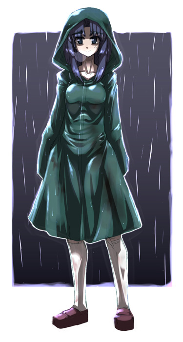 asakura_ryouko poncho rain raincoat school_uniform serafuku suzumiya_haruhi_no_yuuutsu tokyo_(great_akuta)