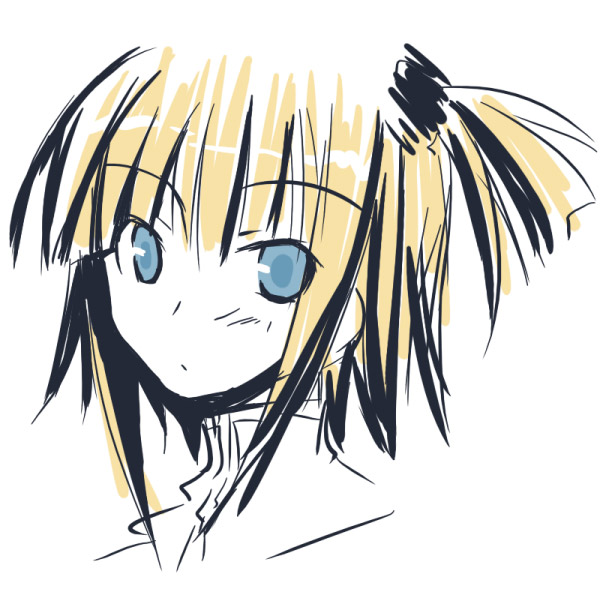 1girl artist_request blonde_hair blue_eyes face kufei mahou_sensei_negima! short_hair simple_background solo twintails