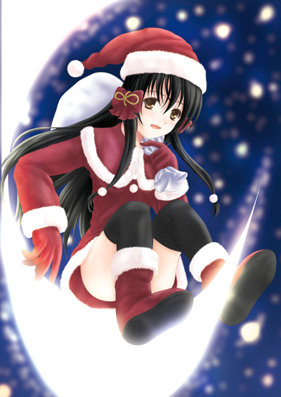 1girl christmas hat minamoto_chikaru nabe_(violetwave) santa_costume santa_hat solo strawberry_panic! thigh-highs