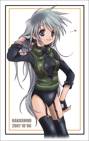 1girl artist_request blue_eyes breasts car genderswap genderswap_(mtf) gloves ground_vehicle hatake_kakashi insignia jacket lowres motor_vehicle naruto panties sexy_no_jutsu shirt silver_hair solo strap thigh-highs underwear vehicle