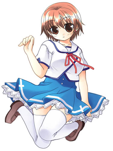 1girl brown_eyes brown_hair kono_aozora_ni_yakusoku_wo lowres sawaki_rinna school_uniform serafuku shoes skirt solo thigh-highs zettai_ryouiki