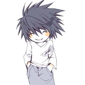 1boy chibi closed_eyes death_note l_(death_note) lowres male_focus smile solo