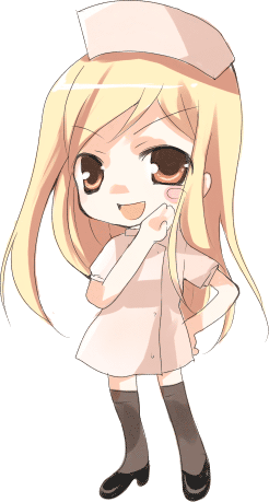 1girl blonde_hair brown_eyes chibi footwear higurashi_no_naku_koro_ni kayune_niu kneehighs lowres nurse socks solo takano_miyo