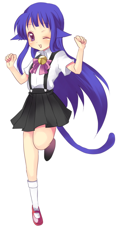 1girl animal_ears bow cat_ears cat_tail furude_rika higurashi_no_naku_koro_ni mei pink_bow solo subaru_(yachika) suspenders tail