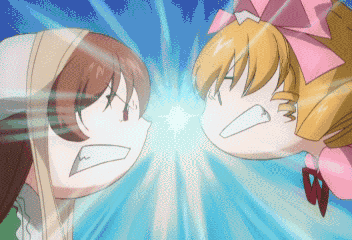 00s 2girls angry animated animated_gif blonde_hair bow brown_hair clenched_teeth frills hina_ichigo lowres multiple_girls pink_bow rozen_maiden screencap suiseiseki teeth