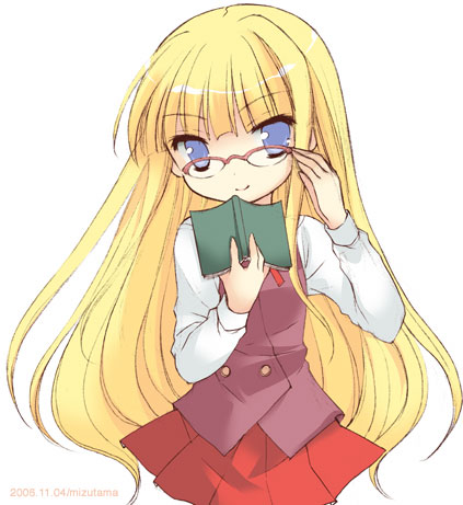 1girl book evangeline_a_k_mcdowell glasses lowres mahou_sensei_negima! mizutama mizutama_(artist) solo vampire