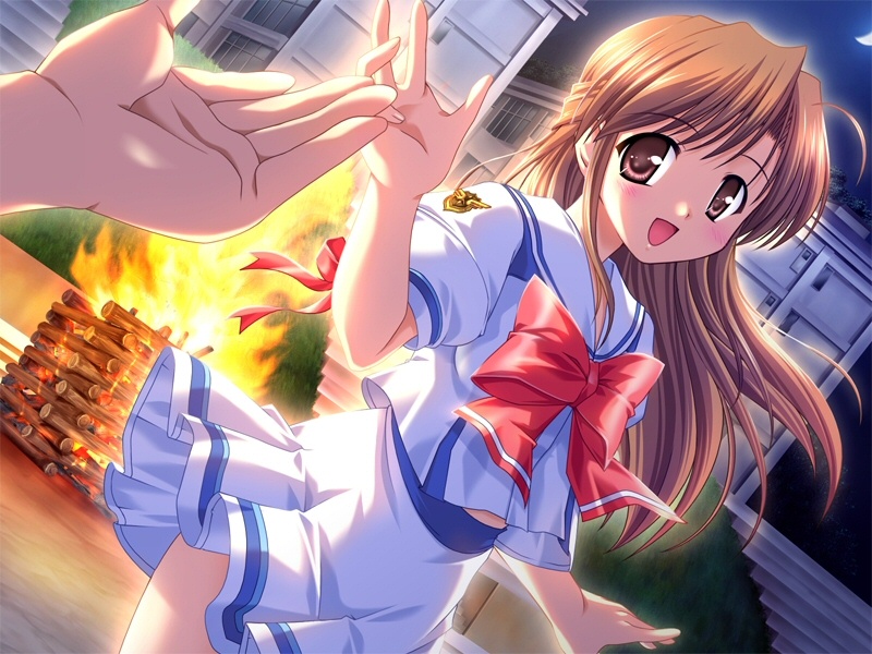 00s 1girl bekkankou brown_eyes brown_hair fujieda_honami game_cg hanihani school_uniform serafuku tsuki_wa_higashi_ni_hi_wa_nishi_ni