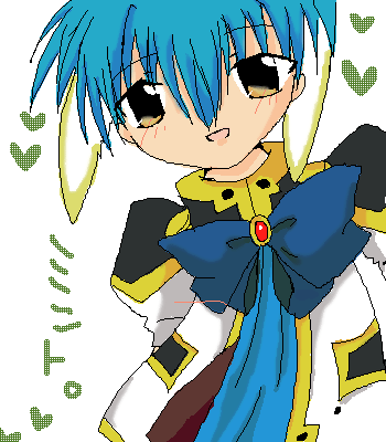 00s 1girl aliasing animal_ears blue_hair broccoli_(company) character_name galaxy_angel heart looking_at_viewer lowres mint_blancmanche oekaki short_hair simple_background smile solo white_background yellow_eyes