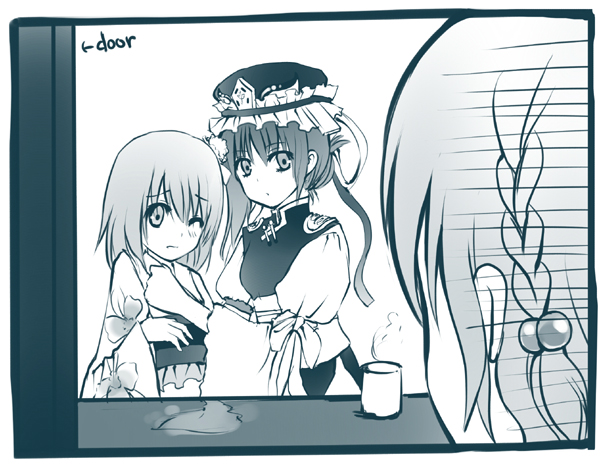 door hieda_no_akyuu japanese_clothes jing_hu kiyoshi_mizuumi_+ onozuka_komachi shikieiki_yamaxanadu tea touhou