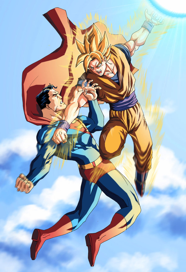 alien cape crossover dc_comics dragon_ball dragon_ball_z dragonball dragonball_z epic flying kryptonian male manly mikemaluk s_shield son_goku son_gokuu super_saiyan superman superman_(series)