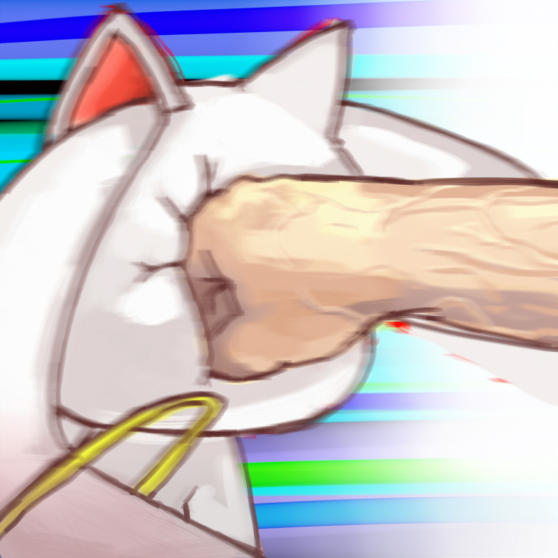 face_punching gozaemon gyoza_emon in_the_face kyubey kyuubee mahou_shoujo_madoka_magica motion_blur no_humans punching veins