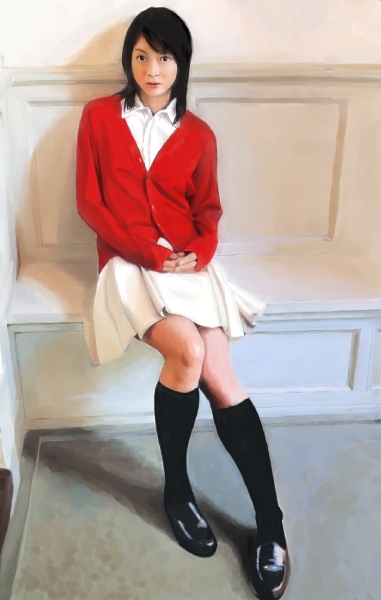 1girl cardigan footwear kneehighs original photoshop socks solo