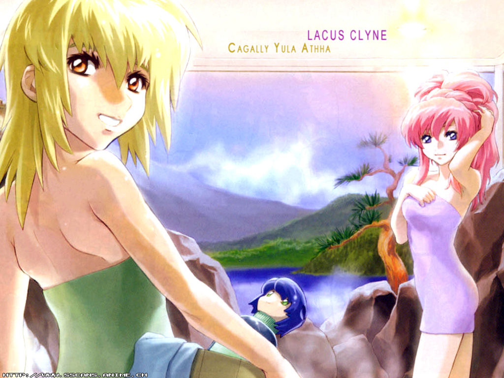 00s 2girls adjusting_hair alternate_hairstyle arm_up armpits athrun_zala back bangs bare_shoulders blonde_hair blue_eyes blue_hair bottle braid bucket cagalli_yula_athha character_doll clouds from_behind grass green_eyes grin gundam gundam_seed hair_up hand_on_head hirai_hisashi holding lacus_clyne long_hair looking_at_viewer looking_back mountain multiple_girls naked_towel nature official_art onsen orange_eyes outdoors pink_hair ponytail rock short_hair sky smile standing steam towel tree upper_body wallpaper water watermark wooden_bucket