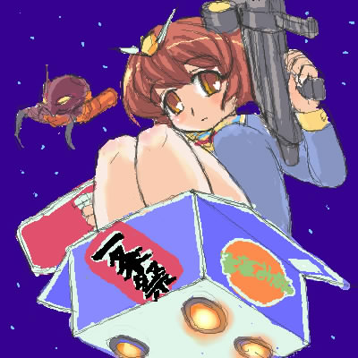box cardboard_box gun gundam ichijou ichijou_feast lowres pani_poni_dash! parody space weapon