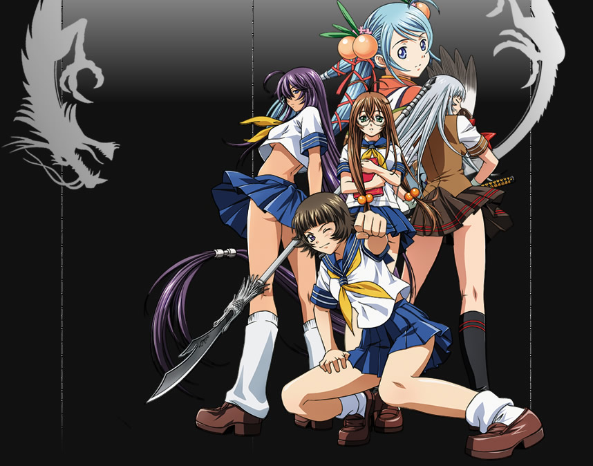 00s 5girls age_difference ahoge antenna_hair ass back bangs black_background black_hair black_legwear blue_eyes blue_hair blunt_bangs blush bobby_socks book book_hug boots breasts brown_hair chouhi_ekitoku chouun_shiryuu clenched_hand closed_eyes crop_top crop_top_overhang double_bun dragon flipped_hair footwear foreshortening from_behind from_side glasses gloves gradient gradient_background green_eyes hair_between_eyes hair_bobbles hair_bun hair_ornament hair_over_one_eye hair_over_shoulder hair_ribbon hand_on_own_thigh holding holding_book holding_weapon ikkitousen ikkitousen_dragon_destiny japanese_clothes kan'u_unchou kneehighs kneepits large_breasts leg_warmers light_smile loafers long_hair looking_back low-tied_long_hair midriff miniskirt multiple_girls naginata neckerchief no_bra official_art one_eye_closed outstretched_arm parted_lips platform_footwear polearm purple_hair ribbon rimless_glasses rin-sin ryuubi_gentoku school_uniform serafuku sheath sheathed shirt shoes shokatsuryou_koumei short_hair short_sleeves silver_hair skirt sleeve_cuffs smile socks spear squatting standing swept_bangs tan tied_hair twintails under_boob very_long_hair violet_eyes weapon white_gloves wink