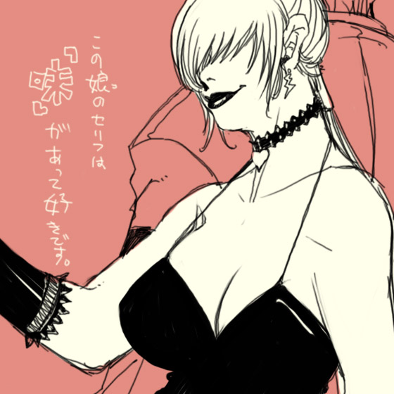 1boy 1girl breasts choker cleavage falcoon hair_over_eyes halterneck heart king_of_fighters large_breasts lips monochrome shermie sketch snk the_king_of_fighters upper_body