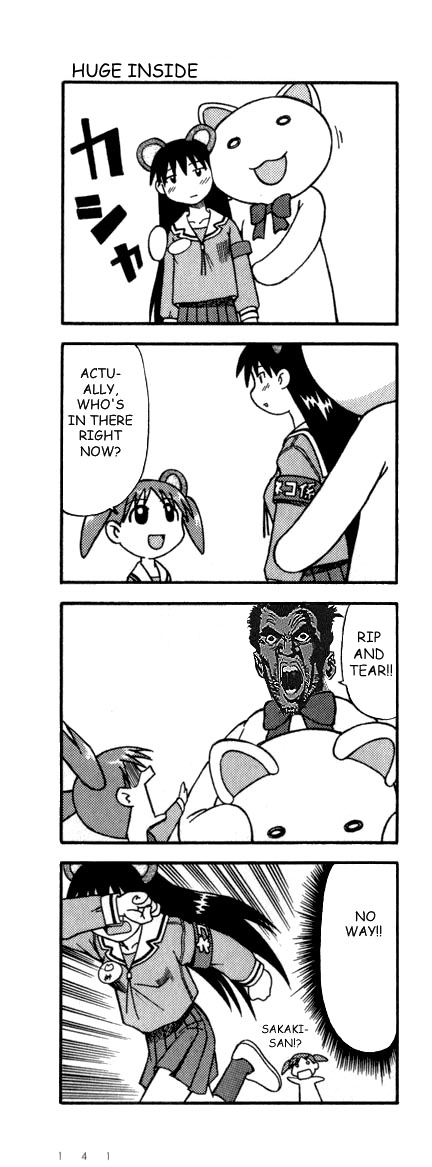 4chan 4koma :3 azumanga_daioh child comic doom_(game) doom_comic doomguy english greyscale long_image mihama_chiyo monochrome parody sakaki short_twintails tall_image twintails what