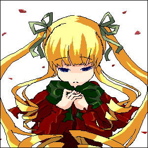 00s 1girl blonde_hair blue_eyes bow folded_hands hair_ribbon lowres oekaki ribbon rozen_maiden shikai shikai_(iesiki_56) shinku solo twintails