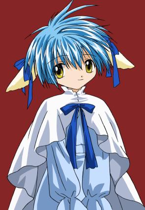 00s 1girl animal_ears blue_hair broccoli_(company) galaxy_angel looking_at_viewer lowres mint_blancmanche ribbon short_hair simple_background smile solo yellow_eyes