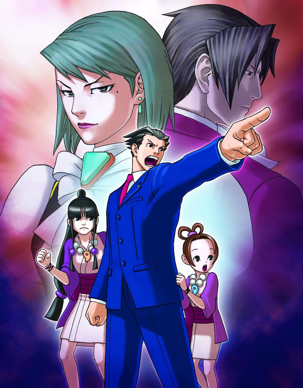 &gt;:( &gt;:o &gt;:| 2boys 3girls :o age_difference angry aqua_eyes aqua_hair ayasato_harumi ayasato_mayoi back-to-back bangs bead_necklace beads black_eyes black_hair blue_suit bow bracelet breasts brooch brown_hair business_suit buttons capcom clenched_hand closed_mouth collared_shirt cousins cravat earrings edaki_shin'ya edayan flat_chest formal frown game gem grey_hair gyakuten_saiban hair_ornament hair_rings half_updo highres japanese_clothes jewelry karuma_mei kimono legs_apart lipstick long_hair long_sleeves looking_down looking_to_the_side low-tied_long_hair magatama makeup mature mayoi_ayasato mitsurugi_reiji mole mole_under_eye multiple_boys multiple_girls naruhodou_ryuuichi necklace necktie obi official_art open_clothes outline outstretched_arm pants pocket pointing profile puffy_sleeves red_necktie reiji_mitsurugi ryuichi_naruhodou sash scan shirt shirt_tug short_hair short_kimono shouting sidelocks small_breasts spiky_hair standing suit surprised swept_bangs tied_hair topknot very_long_hair vest white_shirt